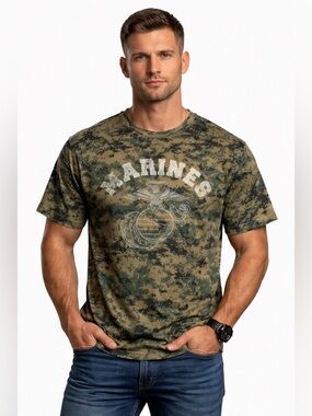 US Marines Camo Graphic Tee Shirt Men’s Large Military Digital Camouflage